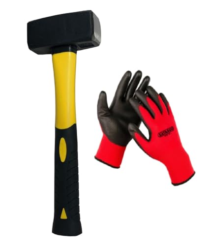 SATARGO 1kg Club Lump Hammer Fibreglass Handle Heavy Duty Steel Head with Rubber Grip Includes Work Gloves