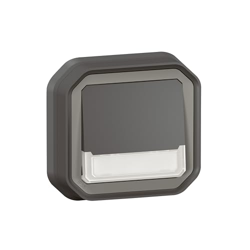 LEGRAND, Plexo New 069854L Bouton-poussoir lumineux pour pièces humides + porte-étiquette, ouverture + contact de fermeture (NO+NC), livré avec 12 V p