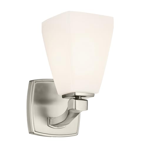 Image of Kichler Marant 5 inch 1-Light Wall Sconce Bathroom Light Fixture with Opal Glass in Brushed Nickel for Bathroom, Powder Room, Hallway, Fireplace (5 inch W x 9.5 inch H), 55214NI