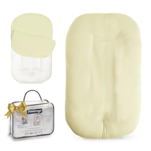 Image of Baby Lounger - Snuggle Cozy Me Infant Lounger for Newborns | Breathable & Soft, Portable Awake-Time Pad, Essential Baby Gift- Yellow (Lounger Cover Included)