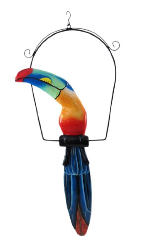 Estatua colgante de pájaro tucán de madera pintada 30 pulg miniatura 3