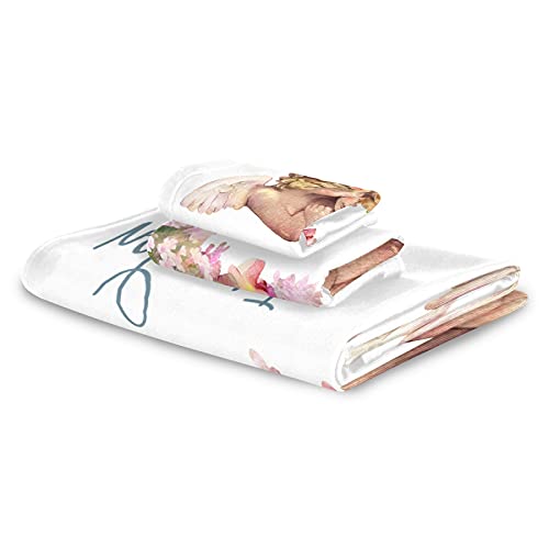 Kfbe Angel Towels 3 Piece Set Couple Flowers Bath Towel Hand Towel Washcloth Soft Thin Face Towel Bathroom Decorations Gift (20811348) #TOP1