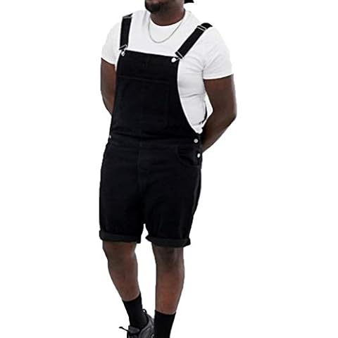 SINGOing Short Men's Jeans Dungarees Denim Short Cargo Overall Pants Bib Work Trousers Slim Fit Jeans Boys Cool Jumpsuit Jogger Streetwear, Black , M Cover