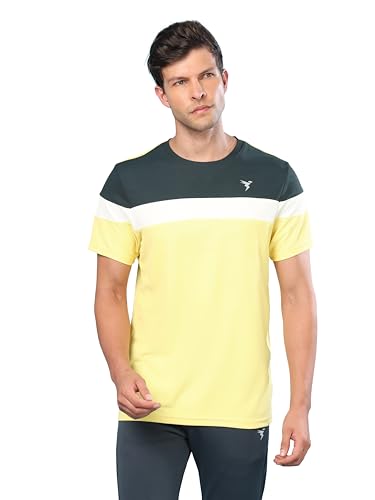 Image of Mens Crew Neck Slim Fit Color Block Half Sleeve T-Shirt with Matpiq, Quick Dry Fabric for Gym, Workout and Regular Use