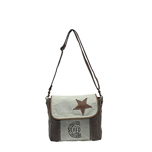 Myra Bags Star On Upcycled Canvas Shoulder Bag S-0946, Tan, Khaki, Brown, One_Size