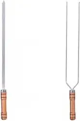 Kit 2 Espeto Churrasco Duplo e Simples fácil limpeza 100% Alumínio Cabo Madeira(80Cm)