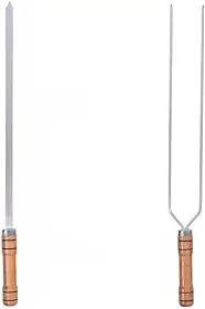 Kit 2 Espeto Churrasco Duplo e Simples fácil limpeza 100% Alumínio Cabo Madeira(40Cm)