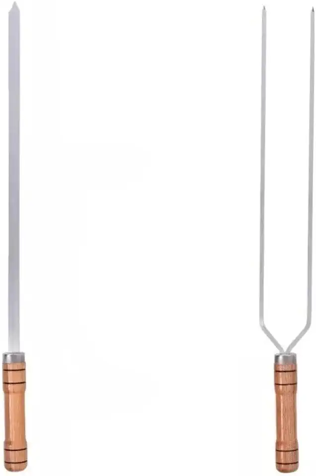 Kit 2 Espeto Churrasco Duplo e Simples fácil limpeza 100% Alumínio Cabo Madeira(80Cm)