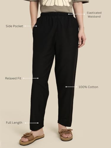 Image of KRYPTIC Women's 100% Pure Cotton Woven Pyjama | Mid Rise Relaxed Fit Full Length Nightwear Pant with Elasticated Drawstring Waistband & Side Pocket | Comfortable Lounge, Sleepwear & Casual Bottom Wear