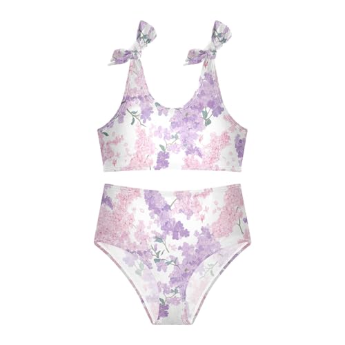 KLL Purple Flowers Girls 2 Piece Bikini Set Beach Bathing Suit Swimwear Adjustable Shoulder Strap3