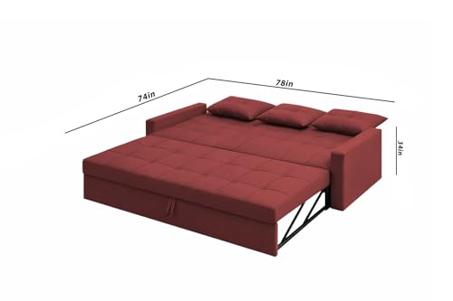 Image of Casaliving Treshta 3 Seater Pull-Out Premium Fabric Sofa Cum Bed Sofa Set for Living Room (Maroon Fabric Color) Premium Fabric Sofa Set for Living Room Sofa Cum Bed
