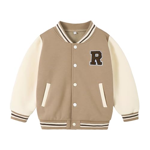 Image of Volunboy Kids Baseball Jacket Varsity Letterman Coat Fall Winter Fleece Bomber Vintage Outerwear