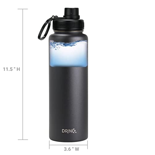 Image of Drinco Stainless Steel Water Bottle Spout Lid Vacuum Insulated Double Wall Water Bottle Wide Mouth Leak Proof Keep Cold Sport Camping Hiking (40oz Black)