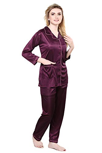Image of TIGYWIGY Women's Satin Plain /Solid Top and Pyjama Set Pack of 1