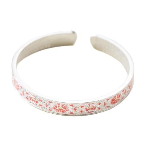 Bracelet pivoine argent 999 écriture bouddhiste jonc rigide pour femme