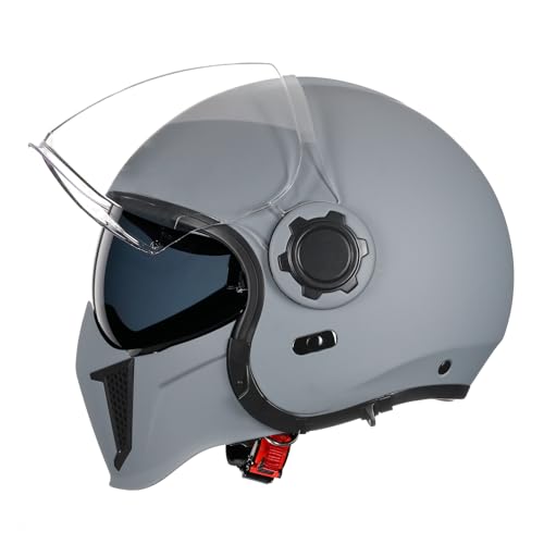 TRIANGLE Full Face Motorcycle Helmets,Off-Road Motocross Helmet for Men & Women,Dual Visor with Internal Tinted Sunshield,Open Face 3/4 Adult Racing Helmet DOT Approved(Gray,XL) - Thumbnail 2
