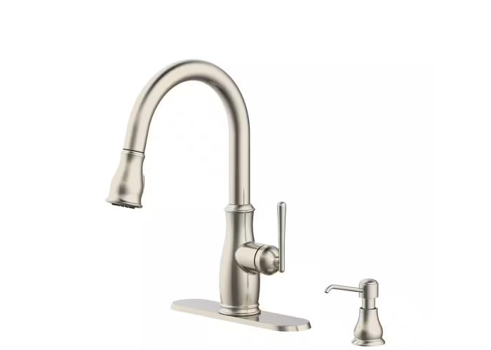 Single-Handle Pull-Down Sprayer Kitchen Faucet with soap Dispenser in Stainless Steel