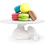 Fowecelt Cupcake Stand Ceramic Dessert Plates for Snacks Cookies, Bunny Candy Dish Gift, 7.9 Inch Wh
