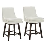 CHITA Counter Height Swivel Barstool with Back Set of 2, FSC Certified Upholstered Faux Leather Swivel Bar Stool, 26.8' H Seat Height, PU Leather in Pure White