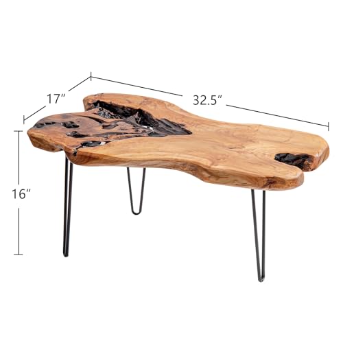 WELLAND Live Edge Cedar Wood Coffee Table Metal Hairpin Legs 32.5" W x 17" D x 16" H for Living Room, Patio, Bedroom, Home Office - Image 2