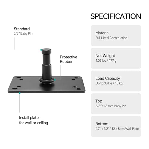 Image of PHOCUS 2 inch Baby Pin Wall Plate, Wall Ceiling Mount, with 5 /8 inch Stud Adapter