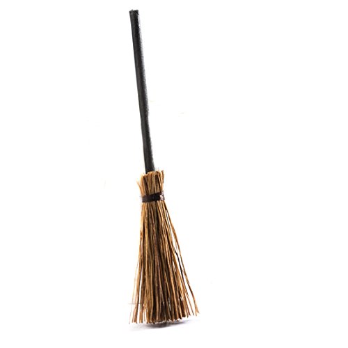 Factory Direct Craft Group of 12 Miniature Artificial Straw Brooms with Wooden Handles for Miniature Creations, Crafting and Embellishing