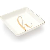 Letter H Ceramic Trinket Tray, Monogram Initials Jewelry Dish (4 x 4 Inches)