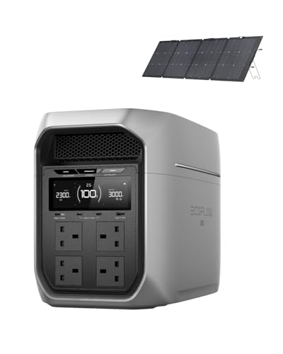 EF ECOFLOW Portable Power Station DELTA 3 Max Plus with 220W Bifacial Solar Panel, 1000W Solar Input, Expandable Capacity Up to 10kWh, 10ms UPS, Portable Power Station 2048Wh, Home Backup & RV Camping