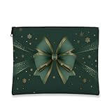 Elegante Neceser de Maquillaje con Lazo Verde para Mujer, Organizador portátil de Lona con Cremallera, Neceser de 18 x 23 cm.
