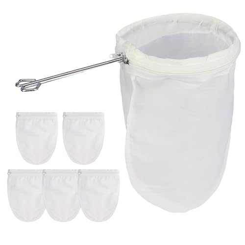 SINZONeu® 6 Piezas Bolsa Leche Vegetal Reutilizable con Mango Acero Inox - Colador Tela Fino para Café, Té y Kefir, Filtro de Leche de Nuez