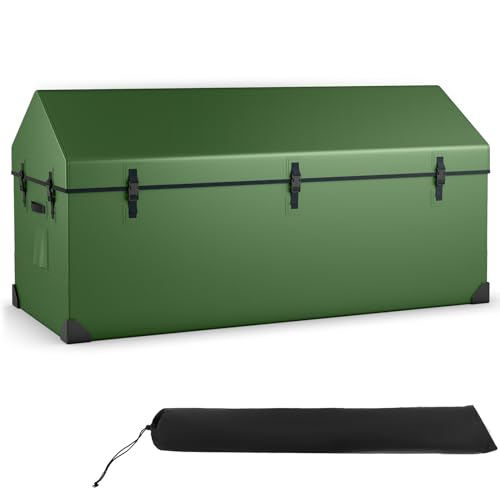 COSTWAY 658L Garden Storage Box, All Weather Outdoor Tarpaulin Deck Box with Ventilated Window, Corner Protector & Adjustable Snap, Patio Storage Box Container for Gardening Tools Toys Cushions