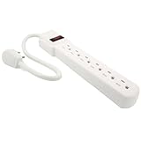 Topzone® 1 Feet 6 Outlets Built-in Safety Circuit Breaker Angle Plug AC Wall Power Strip UL Listed (White)