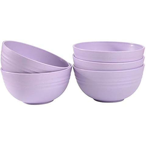 Cuayaes 5Pcs Unbreakable Cereal Bowls, 13.5cm/5.3in Lightweight Wheat Straw Bowl for Everyone, Food-safe Bowls Dishwasher Microwave for Rice,Noodle,Snack, Salad,Soup (Purple) Cover