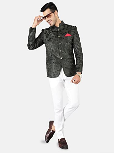 Image of WINTAGE Men's Emroidered Velvet Green Bandhgala