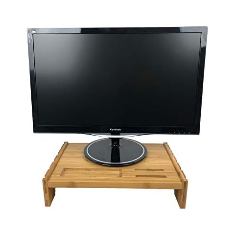 Bramley Power Bamboo Wood Monitor Riser Raiser Plinth Stand for Monitor Laptop Computer TV (Space Saver) Cover