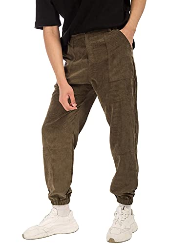 GRACE KARIN Men Casual Pants Stretch Corduroy Joggers Pants Big and Tall Lounge Trousers Corduroy Sweatpants Coffee XXL