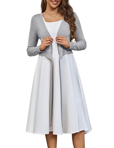 Image of VOIANLIMO Women's Cardigan Knit Sweaters Long Sleeve Cropped Tie Front Bolero Shrug for Dresses S-XL