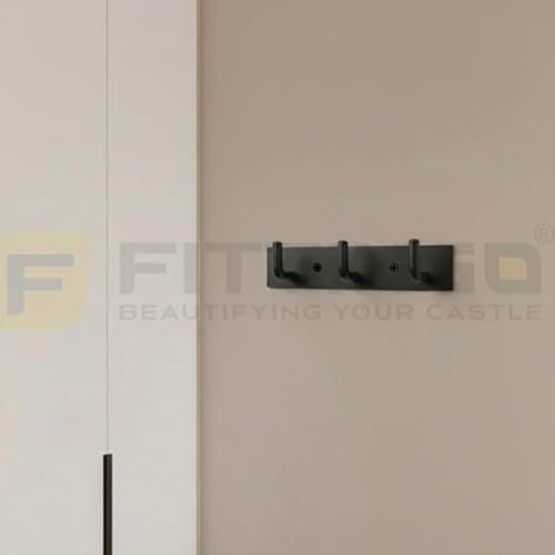 Image of Stainless Steel 3 Hook Cloth Hanger for Door /Dress Hanger Wall Mount /Bathroom Hooks for Hanging Clothes (Black) Pack of 1-| 3 Years Warranty |