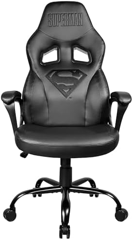 Subsonic – Superman Gaming-Stuhl oder Bürostuhl, Gamer-Stuhl für Teenager/Erwachsene, bequemer Schaukelsitz, integrierte Kopfstütze und Armlehnen, ergonomische Rückenlehne, höhenverstellbar – Schwarz