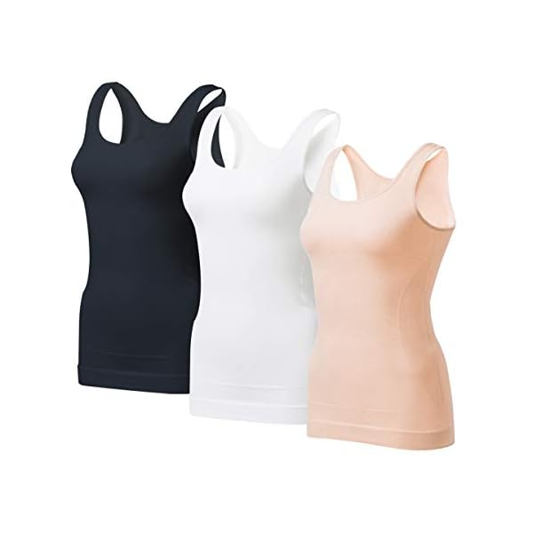 EUYZOU-Womens-Tummy-Control-Shapewear-Tank-Tops-Seamless-Body-Shaper-Compression-Top EUYZOU Women's Tummy Control Shapewear Tank Tops - Seamless Body Shaper Compression Top - Black/White/Nude 3pk L