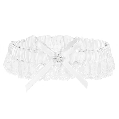 Wedding Garters for Bride, Elegant Satin Bride Garters with Rhinestone Lace Bridal Accessories for Women and Girls