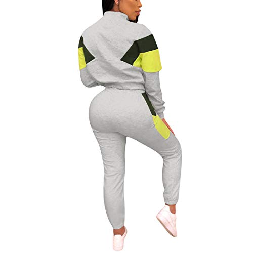 Nimsruc Womens 2 Piece Tracksuit Long Sleeve Casual Patchwork Pullover Pants Set Gray Xl #TOP1