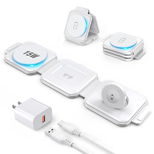 3 in 1 Charging Station for Apple Devices 20W Foldable Mag-Safe Charger for Travel Wireless Charger Pad for iPhone 15 14 13 12 Pro/Pro Max/Plus/Mini AirPods 2/3/Pro iWatch Ultra/8/7/SE/6/5/4/3/2