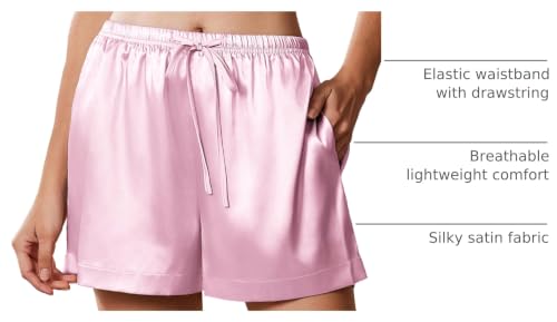 Image of Ekouaer Womens Silk Satin Pajama Short 2026 Summer Casual Sleep Shorts Lounge Sleep Pj Short with Pockets Soft Lounge Shorts