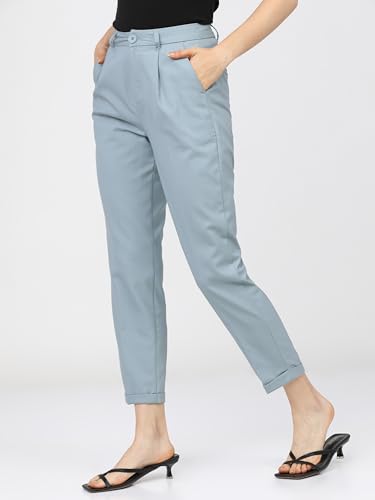 Image of Tokyo Talkies Women's Regular Fit Peg Trousers | Stretchable Trousers| High-Rise