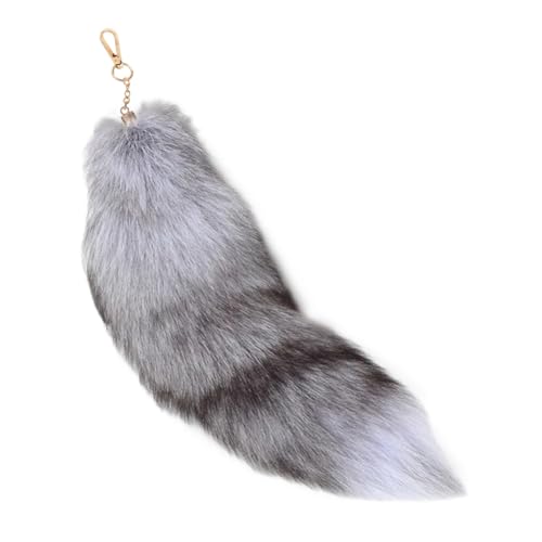 Image of 15.75 Inch Long Fluffy Faux Fur Tail Keychain, Fake Animal Tails for Handbags Backpacks Charm Tassel Ornaments (Light Grey)