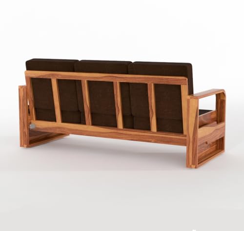 Image of Solid Sheesham Wooden 5 Seater Sofa Set for Living Room | Sofa Set with Side Pocket Storage & Cushion | Rosewood Sofa Set for Home (Honey with Brown Cushion, 5 Seater)
