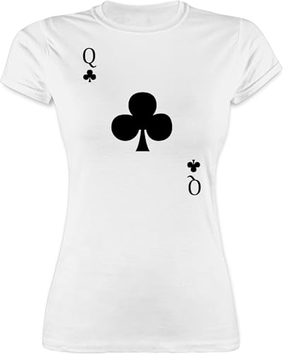 Shirt Damen - & Fasching - Kreuz Queen Kartenspiel Karneval Kostüm Kreuz Dame I - S - Weiß - Casino Tshirt Faschings-t-Shirt Faschings q t-Shirts rotes t-Shirt Karte Karnevals t- Shirts fassenacht