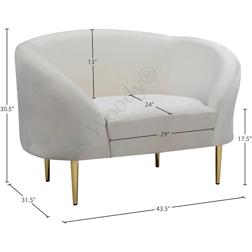 Image of Rosewood Luxury Curved Sofa in Premium Velvet-Fabric | Solid Wood Structure | High Density Foam | Sturdy Golden Legs | Comfortable & Stylish Couch for Modern Living Room (Cream, 1 Seater)