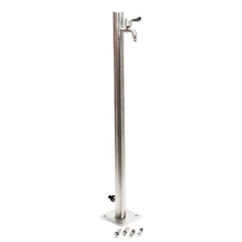Wiltec Fontanella a colonna in acciaio inox 95,5cm rotonda con rubinetto e raccordo Resistente a UV e gelo